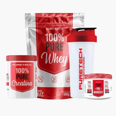 Imagem de Kit 100% Pure Whey Refil 900g + Creatina 100% Pura 300g + Pré Treino 100g + Coqueteleir...