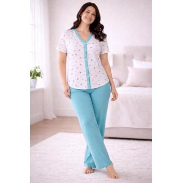 Imagem de Pijama Feminino Aberto Manga Curta e Calça Confortável - Sem marca, Ve