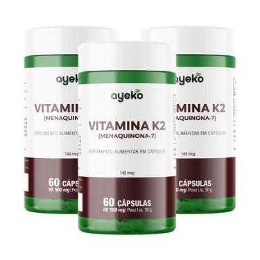 Imagem de 3X Vitamina K2 (MK-7) Menaquinona-7 149mcg 60 Cápsulas - Ayeko
