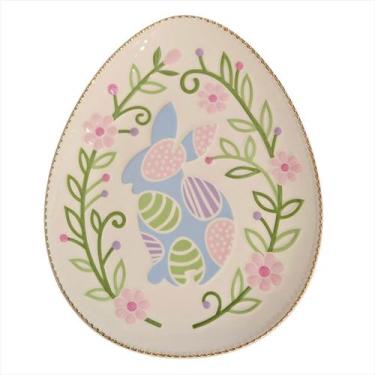 Imagem de Petisqueira Oval Florida Coelho Ovos Mesa Posta Páscoa 20cm - Florarte