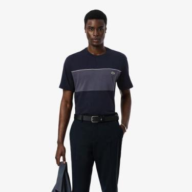 Imagem de Camiseta de Algodão Colour-Block - Lacoste, 2GG, Preto, Cinza escuro