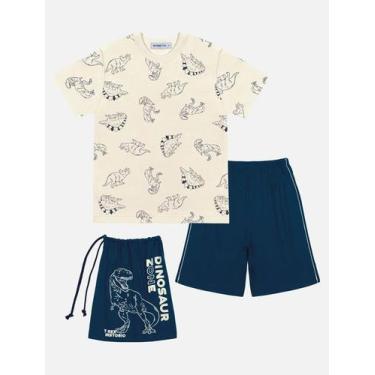 Imagem de Pijama Infantil Menino Camiseta, Bermuda E Bolsa Dino Azul Divertto, A