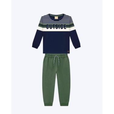 Imagem de Conjunto Moletom Infantil Masculino Milon 2001540, Azul marinho, Verde