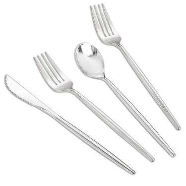 Imagem de Conjunto de talheres SUT Silver Plastic 300 unidades (100 garfos, 100 