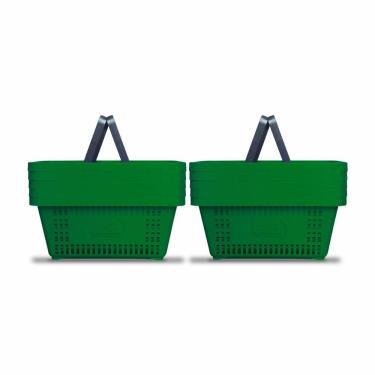 Imagem de Kit 10 Cestos de Compras Plástico D100 Cód. 3000 Capacidade 16L Verde Della Plast