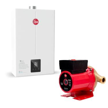 Imagem de Kit Aquecedor de Água 12L a Gás de Passagem Digital com Bomba 350W Bivolt Rheem GLP 110V