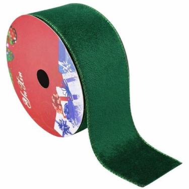 Imagem de Fita decorativa aramada em veludo verde 6,3 cm x 9 metros - BEIJA FLOR