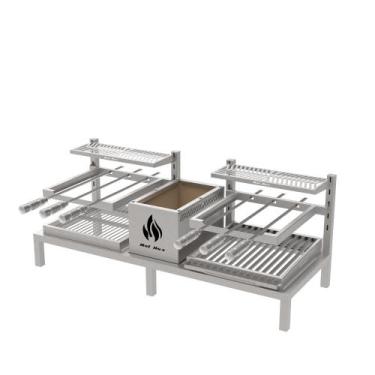 Imagem de Parrilla Dupla de Alvenaria 118X45 Com Grelha Uruguaia e Argentina + 6