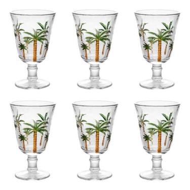 Imagem de Kit 6 Taças de Cristal Transparente com Relevo Palmeira 240ml Pintura 