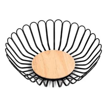 Imagem de Fruteira Aramada CK7839 Design Funcional Metal e Madeira para Cozinha Preto Clink