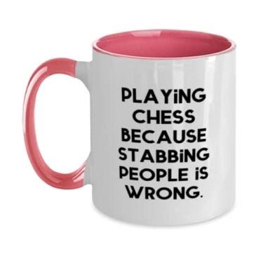 Imagem de Playing Chess Because Stabbing People is Wrong. Caneca de dois tons 325 ml, copo de xadrez, novos presentes para xadrez