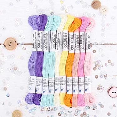 Imagem de ThreadArt Kit de fio dental de algodão egípcio de em cores confetes – Conjunto de seis fios para bordado à mão, pulseiras da amizade, ponto cruz e artesanato