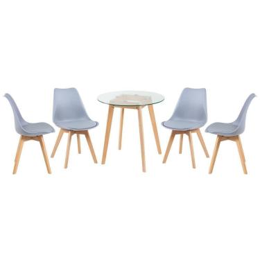 Imagem de Mesa Redonda 70cm + 4 Cadeiras Cinza Claro Cinza-Claro