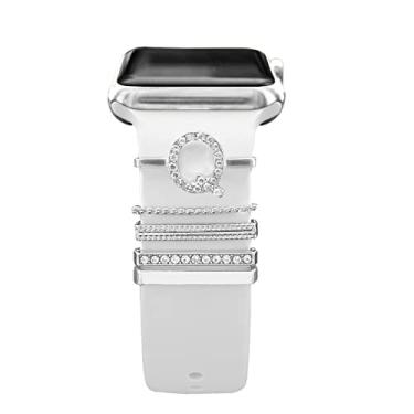 Imagem de 4 pçs anéis decorativos de metal pulseiras de relógio inteligentes pulseiras de couro encantos pulseira de silicone acessórios compatíveis com Apple Watch para Samsung Galaxy watch 4/3 (não pulseira ou relógio)