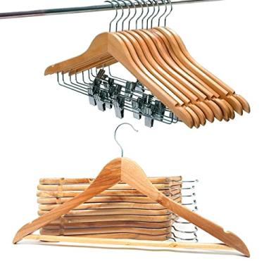 Imagem de Kit 10 Cabides Madeira com Presilhas + 10 Cabides Madeira Marfim