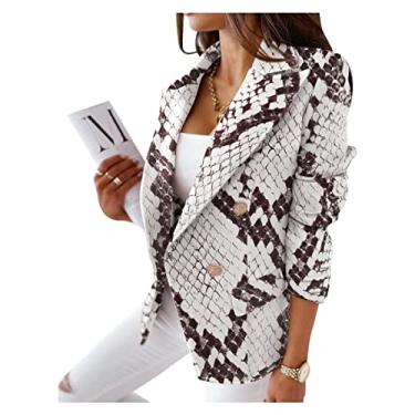 Imagem de Mulheres Impressas Terno Blazer Blazer Trespassado Jaqueta De Lapela Blazer Work Office Casaco De
