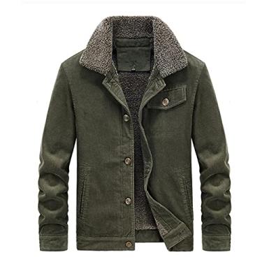 Imagem de Jaqueta masculina de lã quente para o inverno de algodão veludo cotelê com vários bolso...