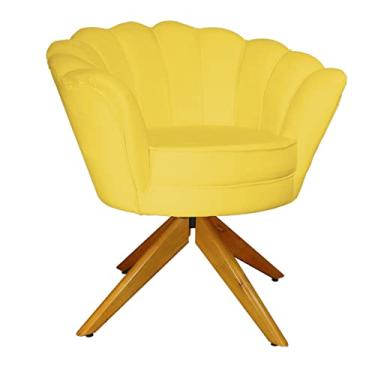 Imagem de Poltrona Decorativa Pétala Pés Madeira Giratório Suede Amarelo - DS Estofados