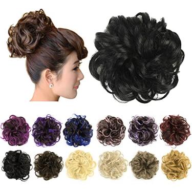 Imagem de IMISSU 2PCS de cabelo bagunçado coque updo scrunchies falsos rabo de cavalo extensão de cabelo ondulado encaracolado chignon faixa de cabeça para meninas (2PCS Preto)