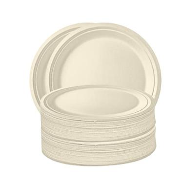 Imagem de Wemay 50 peças pratos descartáveis de 9 polegadas conjunto de utensílios de mesa de papel compostável descartáveis utensílios de jantar de aniversário degradável ecológico para churrascos acampamento