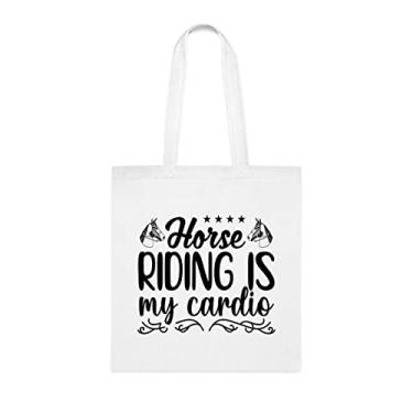 Imagem de Bolsa tiracolo Horse Riding Is My Cardio 7, presente para equitação, bolsa de ombro, bolsas reutilizáveis, ideia de presente de cesta de Natal de aniversário, Branco