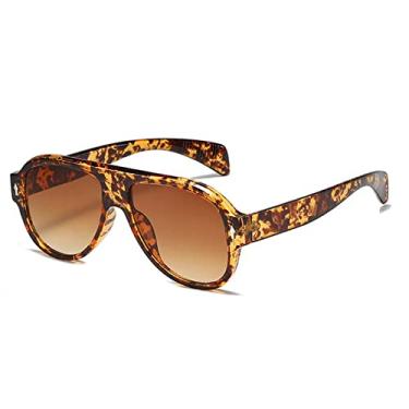 Imagem de Retro Punk Masculino Piloto Óculos de Sol Moda Rebites Decoração Gradiente Óculos Óculos UV400 Mulheres Tendência Roxo Óculos de Sol, Gradiente de chá de leopardo, A