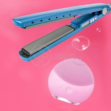 Imagem de Kit 1 Prancha Nanotitanium + 1 Esponja Facial Rosa Bebê Nº19