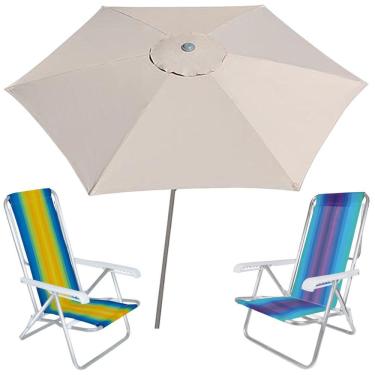 Imagem de Kit Guarda Sol Ombrelone 2,4m Malibu Bege 2 Cadeira 8 Posições Alumínio Praia Piscina Camping - Tobee