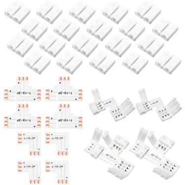 Imagem de Mudder 28 peças 3 pinos conector LED tira de luz sem solda em forma de l extensão de luzes em forma de T conector adaptador sem solda 10 mm para fita WS2811 WS2812B SK6812