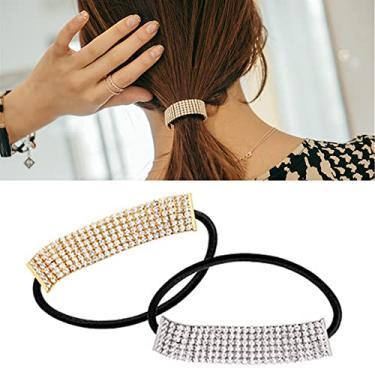 Imagem de Casualfashion, 2 peças, design moderno, elástico, com strass, acessório para cabelo e rabo de cavalo, acessórios para mulheres, meninas, faixa de cabelo