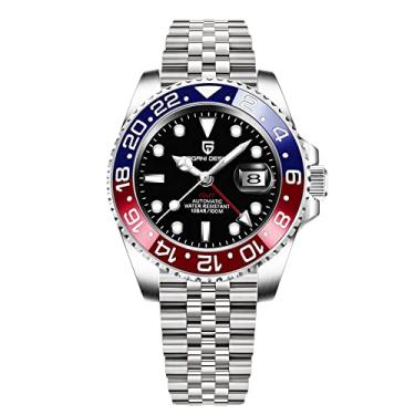 Imagem de BY BENYAR Pagani Design masculino GMT relógios automáticos - relógio mecânico moderno de aço inoxidável - relógio masculino com lente de vidro safira, Vermelho azul - 5, Esportivo