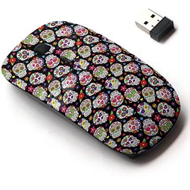 Imagem de Mouse sem fio 2.4G com design de padrão bonito para todos os laptops e desktops com nano receptor - caveiras de açúcar morto