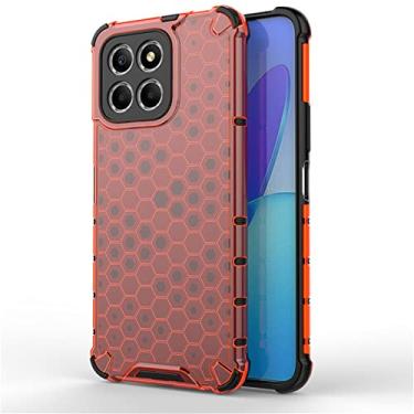 Imagem de Capas de telefone transparentes com design de estilo de forma de favo de mel compatíveis com (vermelho, para Honor X8 5G)