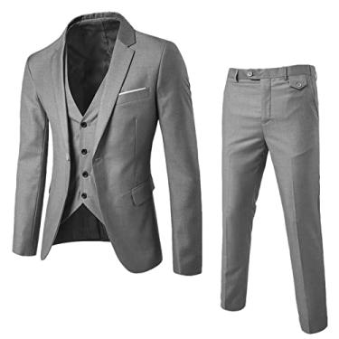 Imagem de Terno YHEGHT masculino justo, 2 peças, colete, calça e paletó, para festa, casamento, negócios (cinza, 3GG)