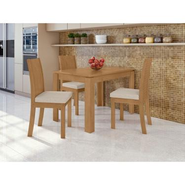Imagem de Conjunto de Mesa de Jantar Retangular com 4 Cadeiras Athenas Linho Bege e Amêndoa