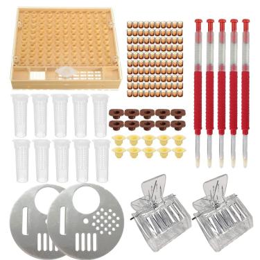 Imagem de APlayfulBee Sistema de Criação Queen de Plástico Kit de Enxertia de Abelha Royal Jelly Squeegee Pen Caixa Cultivadora Copos Celulares Queen Bee Cage Catcher Clips Apicultura Ferramenta de Enxertia Sup