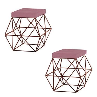 Imagem de Kit 2 Puffs Decorativo Sala de Estar Base Bronze Trixie Veludo Rosê - Gran Belo