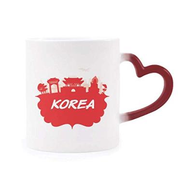 Imagem de Caneca sensível ao calor Red Outline Landmark Korea Caneca vermelha muda de cor