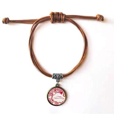 Imagem de DIYthinker Pulseira Feliz Dia dos Namorados Linda Pulseira de Couro com Corações Vermelhos Marrom Joia Presente