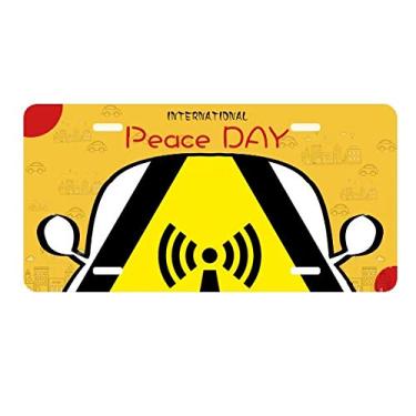 Imagem de DIYthinker Símbolo de aviso amarelo e preto radiação triângulo placa placa de carro decoração dia da paz