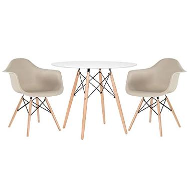 Imagem de Loft7, Mesa redonda Eames 90 cm branco + 2 cadeiras Eiffel Daw nude