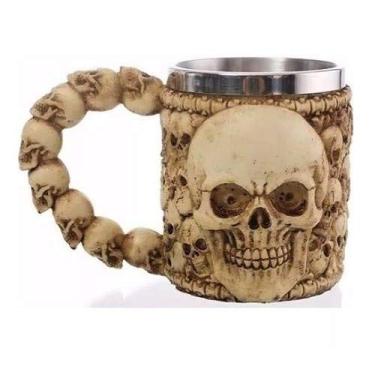 Imagem de Caneca Caveira Crânios Viking Copo Aço Inox 3D Medieval