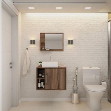 Imagem de Conjunto para Banheiro Gabinete com Cuba Q32 e Espelheira Soft 600  Nogal