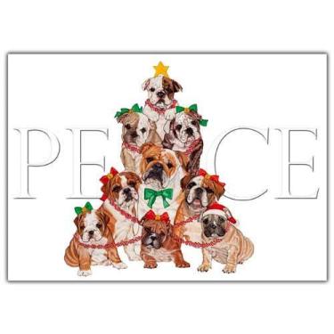 Imagem de Cartas de Natal Bulldog Paz: 10 Cartas de Feriado com Envelopes Vermelhos - ADORÁVEL!