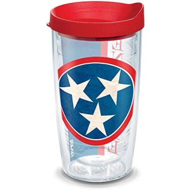 Imagem de Tervis Copo isolado grande com bandeira do estado do Tennessee 1141731 com envoltório e tampa vermelha, 473 g, transparente