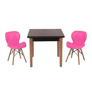 Imagem de Conjunto Mesa de Jantar Luiza 80cm Preta com 2 Cadeiras Slim - Rosa
