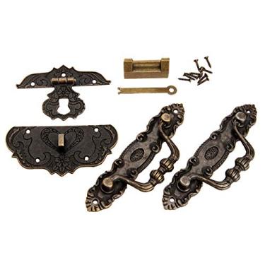 Imagem de 2 pcs Mobiliário de mobiliário Puxador e 1 pc Antique Bronze Jewelry Caixa de Jóias Chinês Fechadura Antiga e 1 PC Caixa de Caixa Tinch Acessórios de Hardware Retro YYDFPIIA