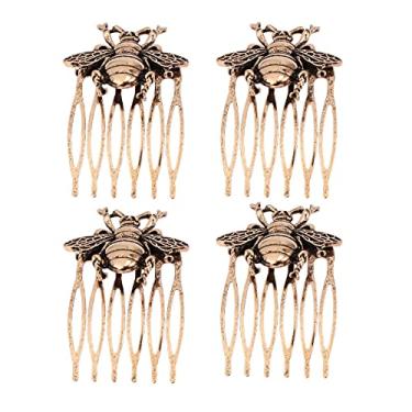 Imagem de 4 Pcs Inserção De Cabelo Retrô Acessórios De Cabelo Inserção De Liga Pente De Cabelo Em Forma De Abelha Pente De Cabelo Antigo Pinos Laterais De Dentes Largos Noiva Metal Vintage