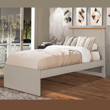 Imagem de Cama Solteiro Com Cabeceira para Quarto Dormitório 195 cm Box Confortável Grande Off White Marrom