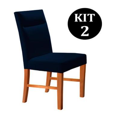 Imagem de Kit 2 Cadeiras De Jantar Estofada Azul Em Veludo Yastik - Decorium